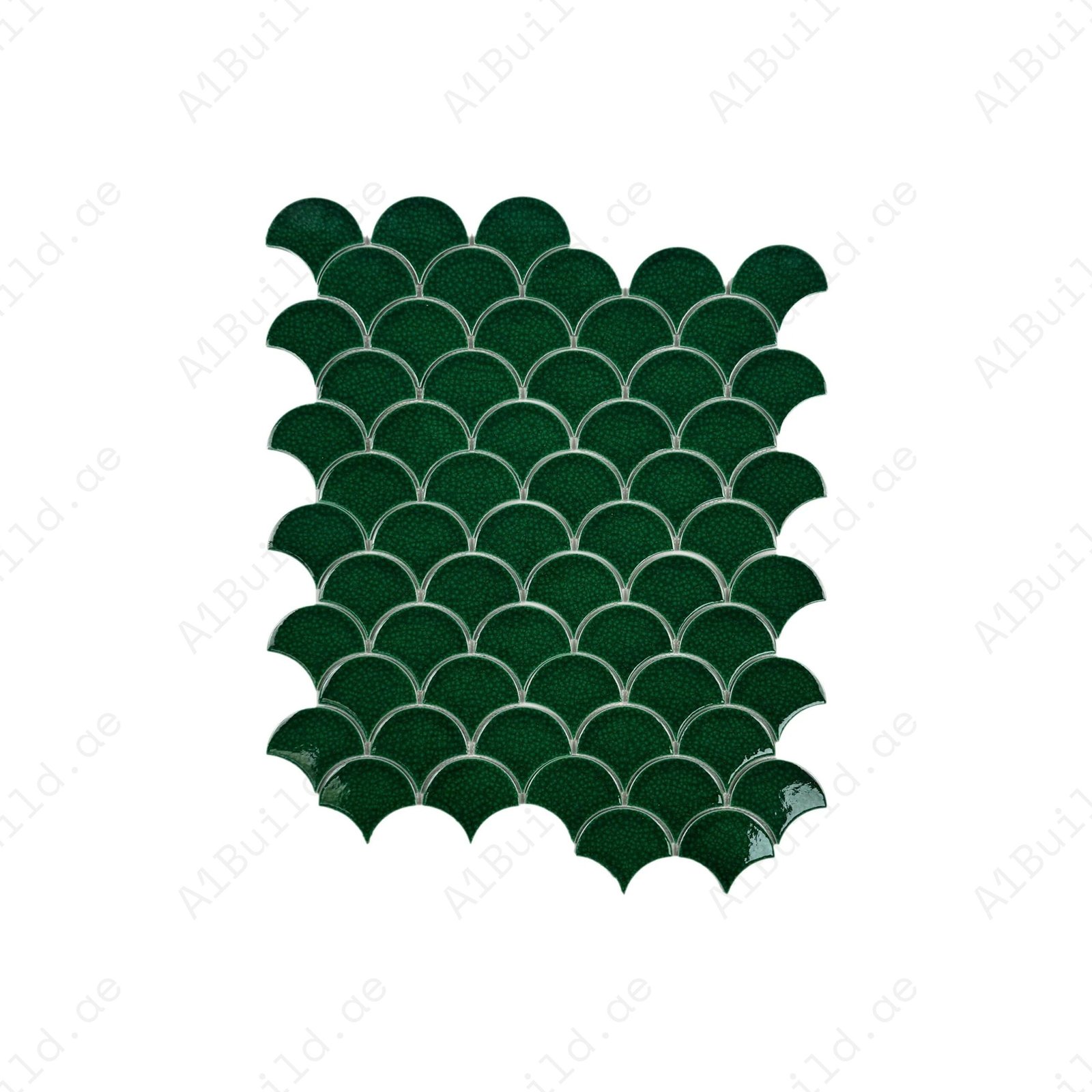Verona Grace Series Leaf Green Fan Shape Porcelain Mosaic