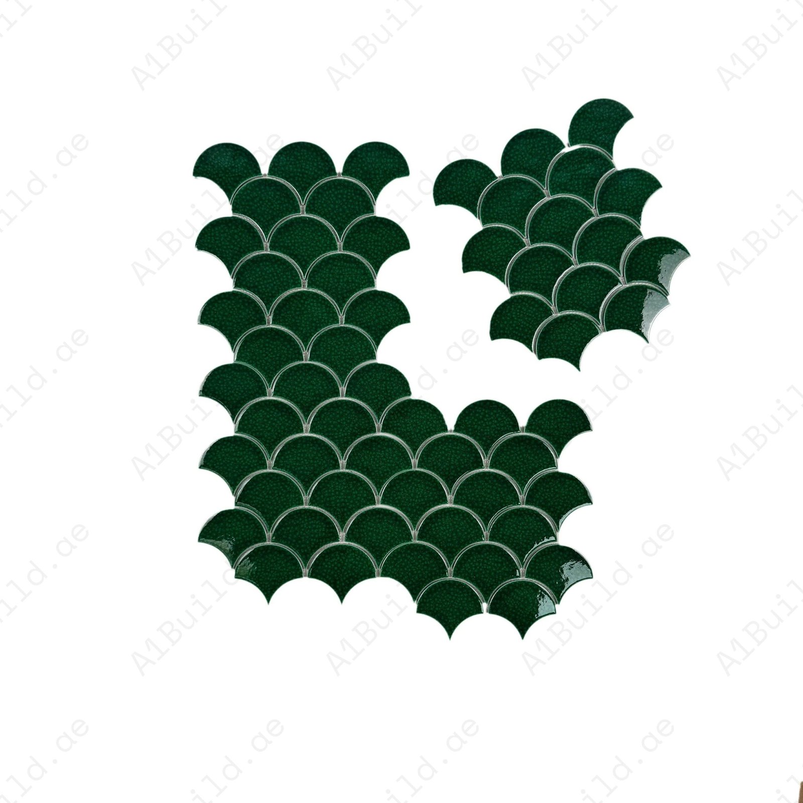 Verona Grace Series Leaf Green Fan Shape Porcelain Mosaic - Image 2
