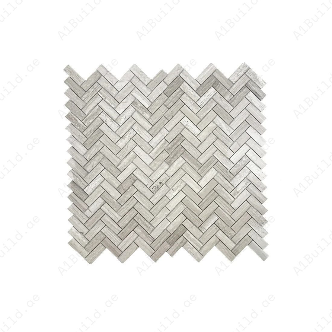 Savoy Prestige Series White Wood Vein Polished Herringbone Marble Mosaic