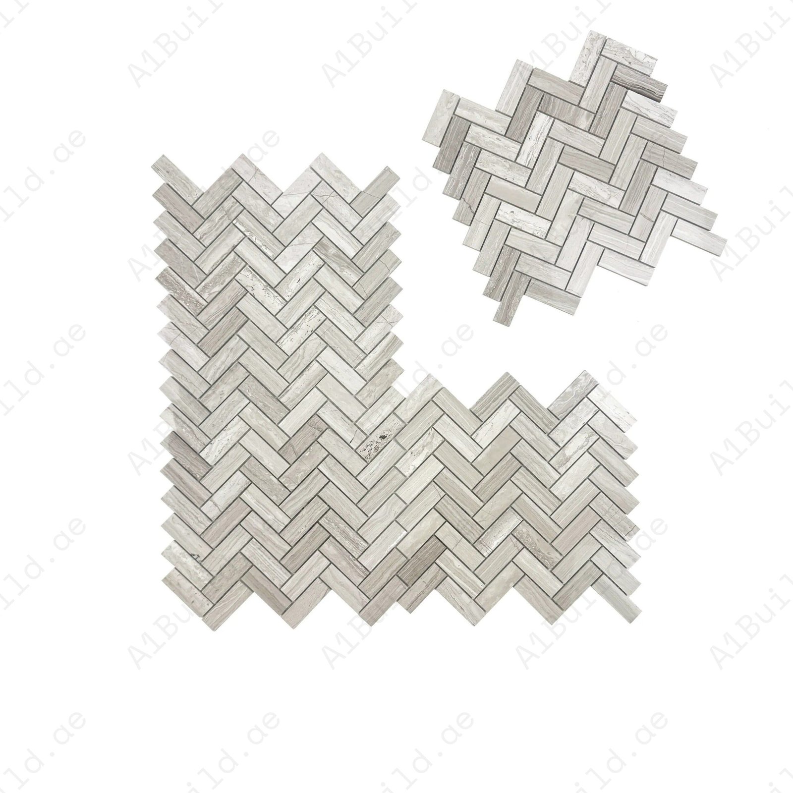 Savoy Prestige Series White Wood Vein Polished Herringbone Marble Mosaic - Image 2