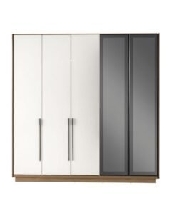 DANUBE HOME Amara 5 Door Wardrobe With 2 Glass Door | Sturdy Closet Clothes Storage Cupboard | Modern Design Space Saving Swing Door Cabinet For Bedroom L217.5xW60xH220.5cm-Oak/White