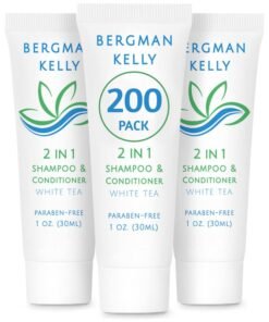 Bergman Kelly - Travel Size 2 in 1 Shampoo & Conditioner - 1 fl oz, 200 PK, White Tea - Delight Your Guests w/Revitalizing & Refreshing Shampoo Amenities, Quality Small Size Hotel Toiletries in Bulk
