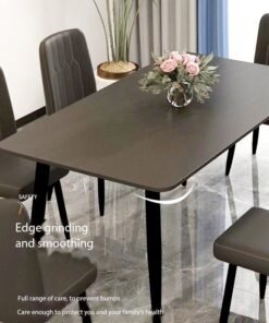 fashionhome 1-Piece Modern Round Edge Design Kitchen Table with Stone Top and Steel Legs Slate Dinning Table for Living Room Dinning Room Home and Offices 120x70x75 cm