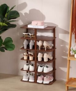 Alternative view of MIXDE Wooden Shoe Rack -6 Layers Brown- Durable Space-Saving Tiered Shoe Organizer Display Stand with Sleek Design -for Entryway, Closet, and Living Room Storage -Home Organization Footwear Solution
