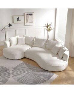 Wooden Twist Snowy Curved Luxurious Boucle Fabric 3 Seater Sofa with Soft Comfortable Cushions for Modern Living Room