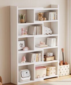 fashionhome Multi Tiers Double Sided Storage Adjustable Creative Style Book Shelves Modern Tall Corner Bookcase 15 mm Thick Wood Storage Rack for Bedroom Living Room and Home Office 95x24x146 cm