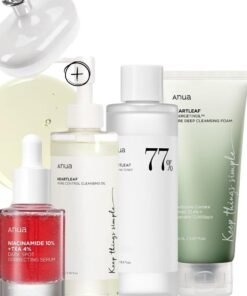 Anua Heartleaf Skincare Set - Pore Control Cleansing Oil - Quercetinol Deep Cleansing Foam - 77 Soothing Toner - and Dark Spot Correcting Serum with 10% Niacinamide & TXA for Clear - Radiant Skin - Face Scrubber - 630ml