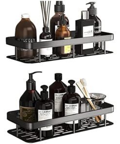MileMelo Shower Caddy Shelf Pack of 2, No Drilling Wall Mounted Shower Organizer, Rustproof Bath Storage Basket for Bathroom Toilet Kitchen Black