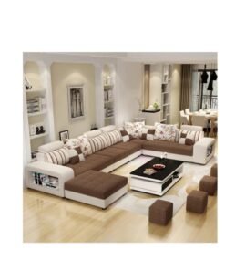 Ripple FURNITURE Simple Leisure  Fashion Fabric Combination Living Room Sofa  Set Brown L Shape 7 Seater 398X90X85