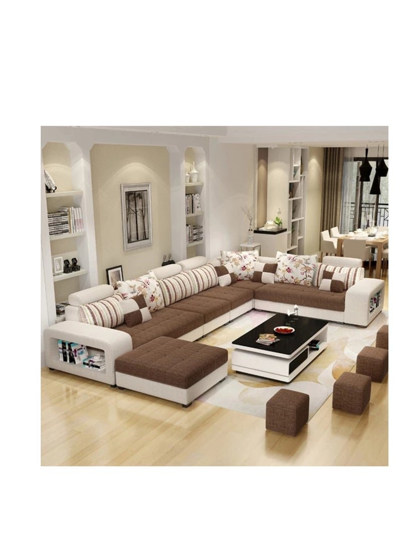 Ripple FURNITURE Simple Leisure Fashion Fabric Combination Living Room Sofa Set Brown L Shape 7 Seater 398X90X85