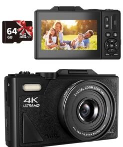 ZONBON 4K Digital Camera, 64MP Camera Digital 18X Digital Zoom, Cameras Digital with 64GB SD, Portable Camera with Webcam Function, Auto Focus Vedio Camera with 3in Flip Screen, Vlogging Camera for Travel, Digital camera as a gift