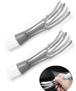 2 PCS Mini Duster for Car Air Vent, Double Ended Automotive Air Vent Microfiber Duster & Brush, Dust Collector Cleaner for Keyboard Window Leaves Shutter, Car Accessories (Gray)