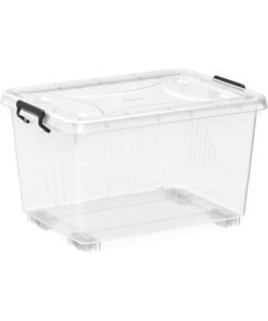 Cosmoplast 55L Clear Plastic Storage Box 58.5 X  42.5 X  34.5 Cm With Wheels & Lockable Lid (Transparent ) Transparent 55.0Liters
