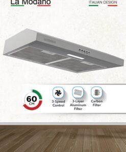 LA MODANO 60cm Slim Stainless Steel Built-In Hood – LMCH606S with 3 Speeds, LED Light, 300m³/h Airflow, Aluminum & Carbon Filters, Push Button Control - LMCH606S