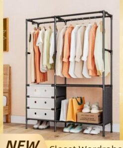 Multifunctional Portable Wardrobe Closet with Shelves, Freestanding Clothing Storage Organizer for Living Room Bedroom (102×38×181cm)