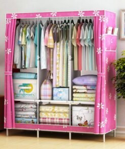 Simple Wardrobe Fabric Steel Frame Single Double Cloth Wardrobe Storage Simple Modern Economical Bedroom Assembled Wardrobe