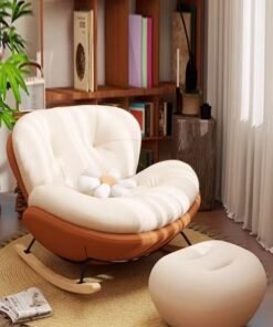 Raffine Set of 2 Modern Upholstered Recliner High Back Ergonomic Comfy Rocking Chair with Footrest Patio Rocking Chair Couch Lounge Single Sofa Chair for Balcony Outdoor Chair Contemporary Accent Chair Leisure Chair for Living Room 90x100x75 and 40x30x20 cm (Fully Assembled)