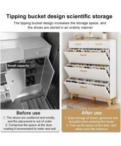 NKX Entryway Shoe Cabinet Large Capacity Three Tier Shoe Storage with Two Rack