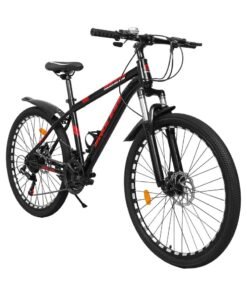 ENDLESS High Carbon Steel Mountain Bike|17 Inch Frame Size | 27.5 Inch Wheel Size | 21 Speed Shimano Gear | Dual Disc Brakes | Bike For Men & Women | Black Red Color