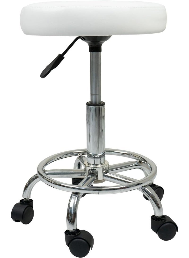 Meishida Round Rolling Stool with Foot Rest Swivel Height Adjustment for Spa, Drafting, Salon, Work Office, and Massage Stools Tasks Small chair (White)