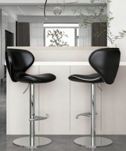 Sharpdo 2-Piece Bar Stool Set, Nappa Leather High Back Bar Stool, Comfortable and Adjustable High Bar Stool, 360° Rotation, Suitable for Home Kitchen Counter Restaurant High Stool