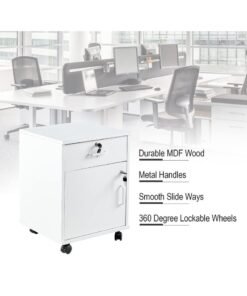 JOMILA Movable Filing Cabinet with 1 Drawer and 1 Door Lockable Office Cabinet with Wheels in White Industrial Wood - Image 4