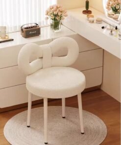 fashionhome Modern Minimalist Design Single Sofa Comfy Fluffy Vanity Chair Elegant Makeup Desk Chairs Bowknot Shape Backrest Dinning Chair with Padded Legs for Bedroom Living Room 36x36x67 cm