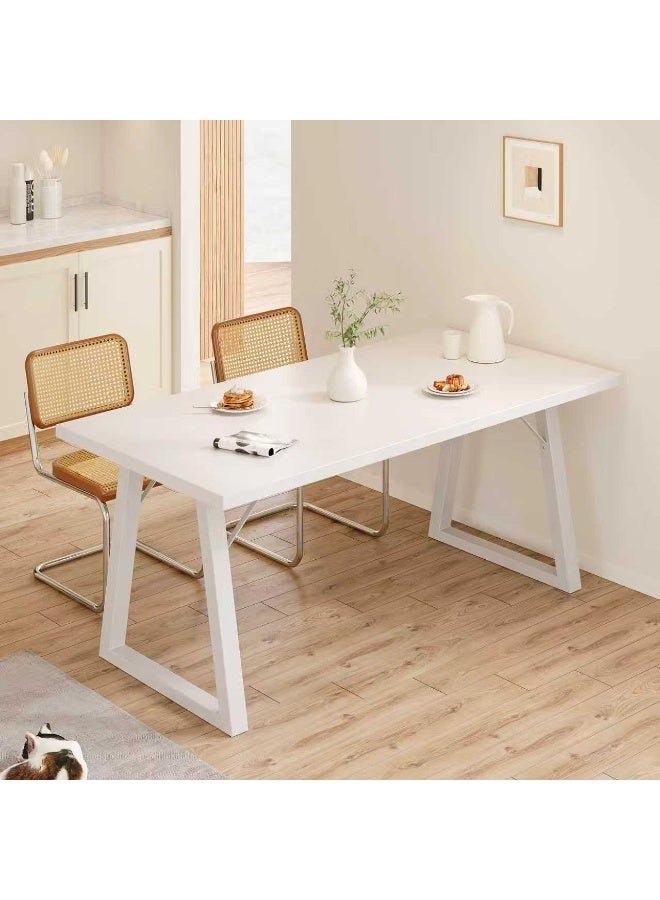 CityRiya-Long White Minimalist Dining Table, Multifunctional Table for Kitchen Dining Room Living Room, Modern Nordic Style Computer Desk Study Table Tea Table with Sturdy Metal Legs, Space-Saving Home Office Table(YN096)