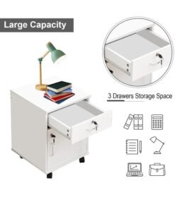 Alternative view of JOMILA Movable Filing Cabinet with 1 Drawer and 1 Door Lockable Office Cabinet with Wheels in White Industrial Wood