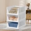 NOVATIC Plastic Clothes Organizer for Wardrobe - Foldable and Stackable Closet Cupboard Almirah Space Organiser for Shirt, T Shirt, Jeans (White Wardrobe_3 Shelf)