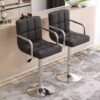Modern Height Adjustable Bar Stool, PU Leather Swivel Counter Chair with Back Support, 360 Degree Rotation, Hydraulic Lift, Black Cushioned Seat for Kitchen Island (Black, 1 PC)