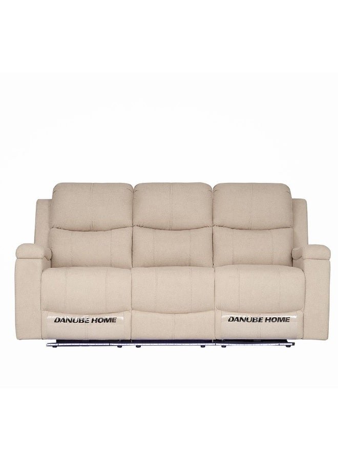 DANUBE HOME Paladin 3-Seater Fabric Recliner Sofa with LED Lights & Cup Holders - Beige - Comfortable Reclining Furniture for Living Room