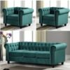 Maharat Al Bahar MAB Furnishings - 5-Seat Chesterfield Tufted Jewel-Toned Velvet Sofa with Scroll Arms, Green