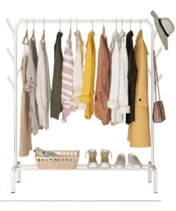 DubaiGallery Clothes Rack,Metal Clothes Hanging Heavy Duty Indoor Bedroom Clothes Coat Stand Shoes Rack with Top Rod and Lower Storage Shelf Coat Rack with 1-Tier Shelves (white)