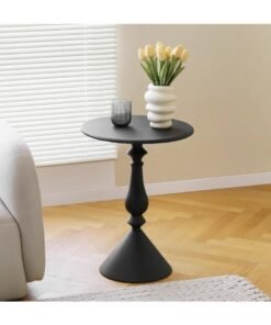 Alternative view of Old_Feller Vintage Sofa Side Table Living Room Coffee Table Household Vintage Candlestick End Table Round Table Black 40*58cm Free 2 coasters