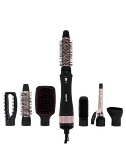 Geepas 8-IN-1 Hair Styler- GH86070, 2 Speed and 7 Attachments, 360-Degree Swivel Cord with Detachable Key, Perfect for Salon and At Home Styling, 7 Interchangeable Heads, 2 Years Warranty, Black and G