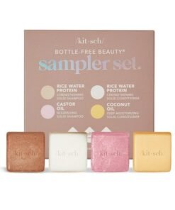 Kitsch 4pc Sampler Solid Shampoo and Conditioner Bar Set - Rice Bar Shampoo and Conditioner Bar, Growth, Castor Oil Shampoo Bar & Coconut Oil Deep-Moisturizing Hair Conditioner Bar, Zero Waste