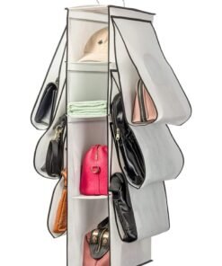 Excefore Hanging Purse Handbag Organizer, Closet Purse Handbag Organizer for Wardrobe Space Saving Closet Organizers System with 10 Compartments Handbag Holder (White)