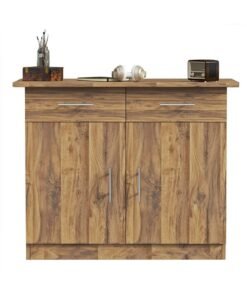 Mahmayi Stylish Multifunctional Medium Height Cabinet with 2 Drawer, and 2 Door Storage Ideal for Hallway, Living Room, Kitchen, Bedroom - Dark Hunton Oak
