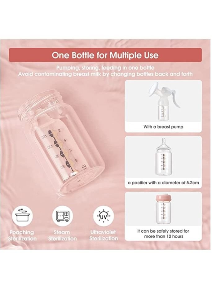 Be a better mom Breastmilk Glass Bottles Storage 3pcs with Leak Proof Lids 150ml Reusable Wide Neck Bottles Best for Breast Milk Collection & Storage Solution BPA Free Fits Most Breast Pumps - Image 3