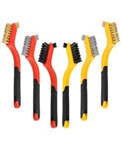 SUNSAR Wire Brush Set, 7 Inch, 6 Pack, Brass/Steel/Nylon Brushes with Curved Handle for Cleaning
