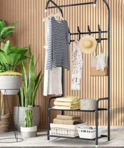 Alternative view of UNUNS Coat Rack Freestanding With 2 Tier Shoe Rack,Hall Tree Lightweight Metal Shoe Rack Organizer,Multifunctional Coat Hanger Stand,Shoe Shelf For Apartment Bedroom Dorm And Entryway,Black
