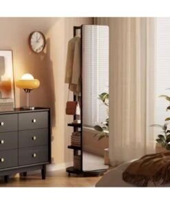 Y&D Full Length Mirror 168 × 45 CM Unique Solid Wood Oversized Floor Mirror with Coat Rack Full Body Mirror for Bedroom Entryway Living Room Black