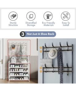 BLOOMING TIME Industrial Entryway Storage Organizer – Freestanding Metal Frame, Coat Rack & Shoe Bench Rack, Multi‑Function Hallway Organizer with Hooks ，for Bedroom, Hallway, Entryway, Office, Living Room - Image 4