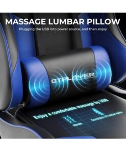GTPLAYER #1USA Ergonomic Gaming Chair with USB Massage Cushion, Footrest & Armrests – PU Leather Computer Video Game Desk Chair with Adjustable Lumbar Support & Headrest for Gaming & Office (Blue) blue