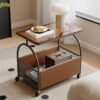 XiuWoo Rolling Side Table with Wheels Mobile Cream Accent Table for Living Room, Bedroom, Balcony Minimalist End Table, Nightstand, Sofa Side Table Space-Saving Modern Furniture, Easy Move Home Decor Black+Brown Glass