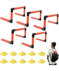 DUNISO 5 PCS Training Hurdle Set，Speed Hurdles Football Obstacle Agility Training Hurdles with 10 Marker Cones and 1 Carrying Bag Suitable For Exercise，Field Training，Obstacle Race