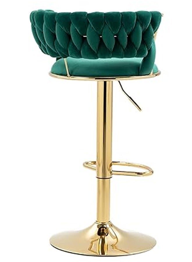 DubaiGallery Velvet Swivel Bar Stools, Adjustable Counter Height Bar Stool with Woven Back, Upholstered Kitchen Dining Chairs, Modern Barstools for Kitchen Island, Cafe, Pub, Bar Counter