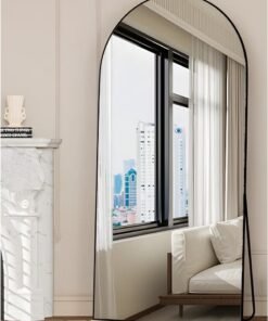 Y&D Full Length Mirror 180 x 80 cm Arched Aluminum alloy Large Standing Dressing Mirror Hanging Leaning Against Wall Mounted Mirror with Stand for Bedroom Locker Room Living Room (Black)