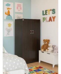 AFT Elegant MDF Kids Wardrobe with 2 Door Design - Double Door Design – Spacious Shelving, Hanging Rod, and Lockable Drawer for Organized Storage. 150 cm x 80 cm x 40 cm Compact Design.   Wangi Dark Brown (Arfan)